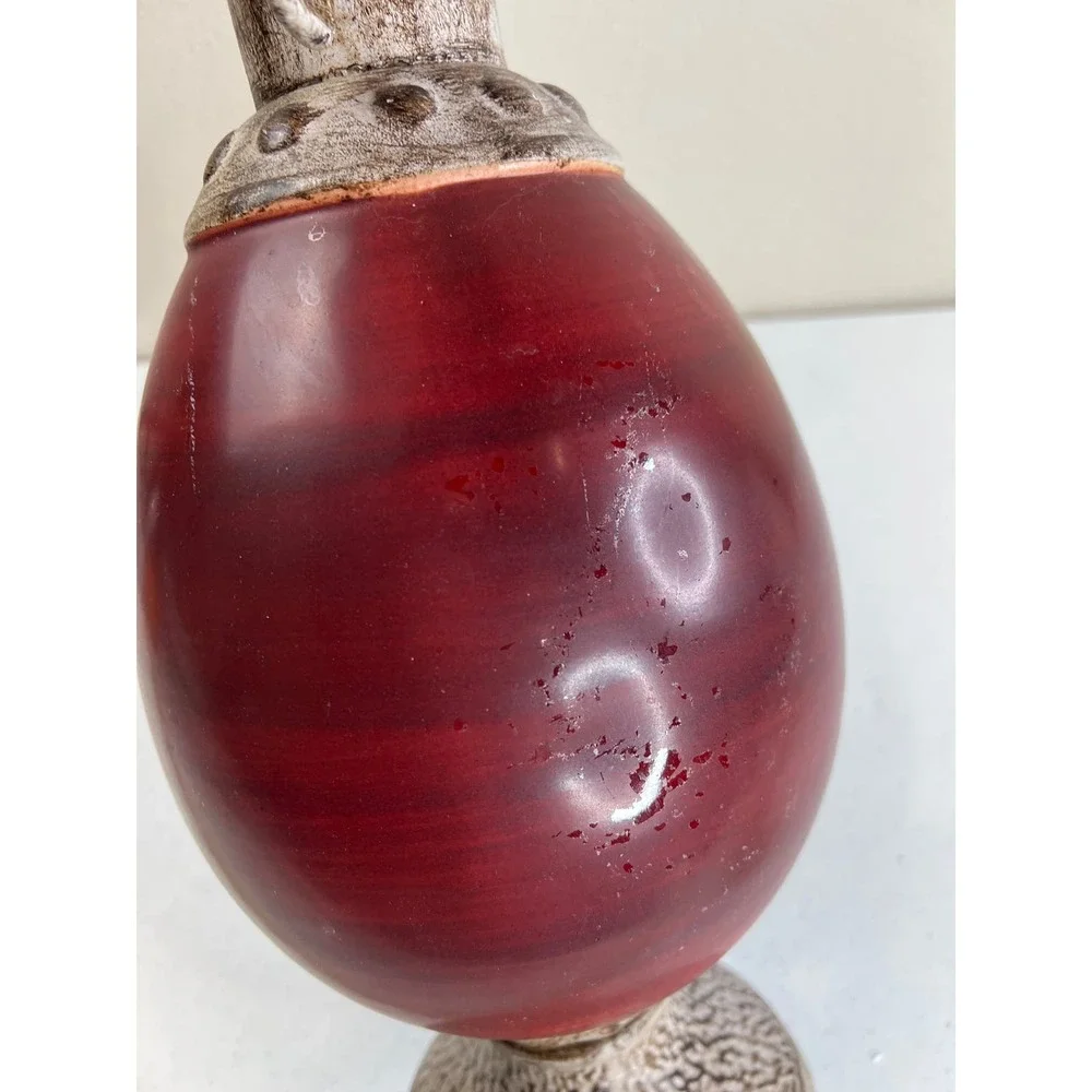 Large Metal Vase Marron‎ Scroll Tan Classic 90s Maximalist Vintage